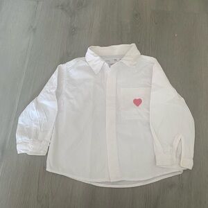 Zara White Button-Down Shirt with Pink Heart Pocket